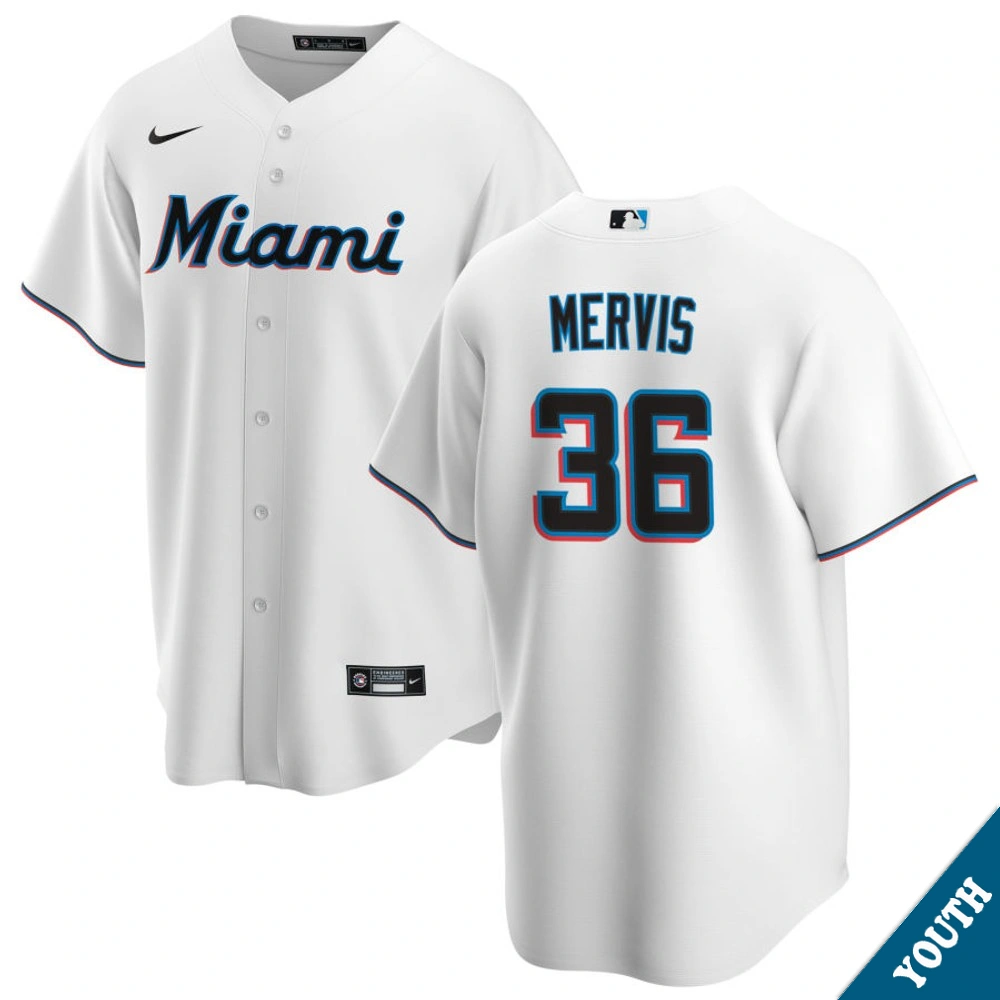 Youth Miami Marlins Matt Mervis #36 Home White Replica Jersey