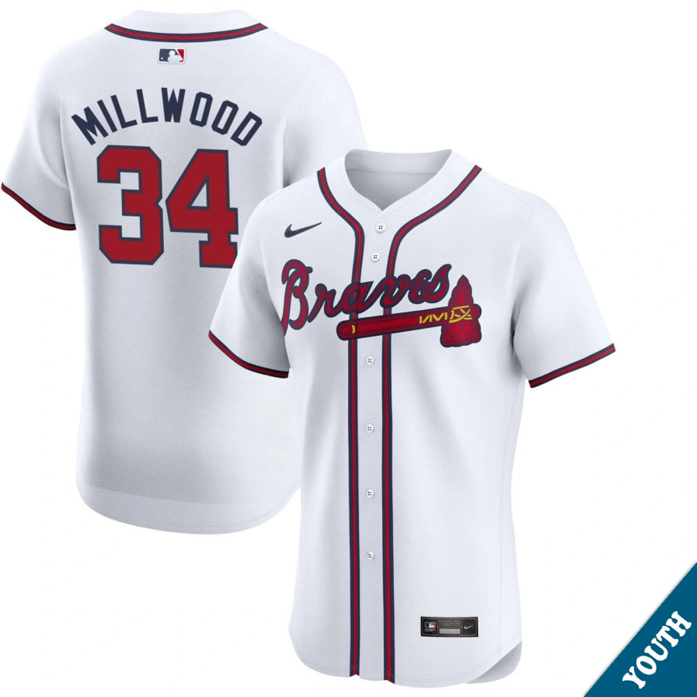Youth Atlanta Braves Kevin Millwood #34 Home White Elite Former Player‌ Jersey