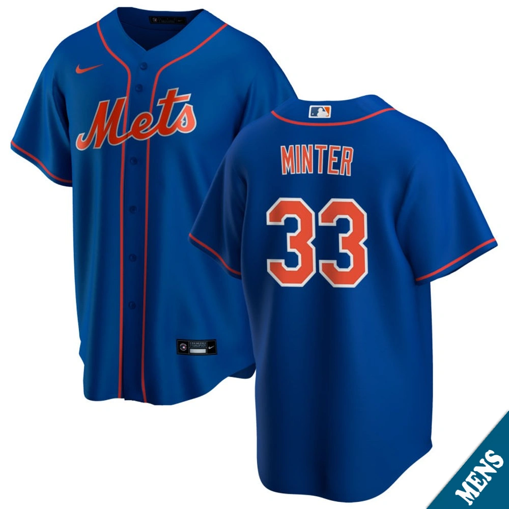 Men's New York Mets AJ Minter #33 Royal Alternate Replica Jersey
