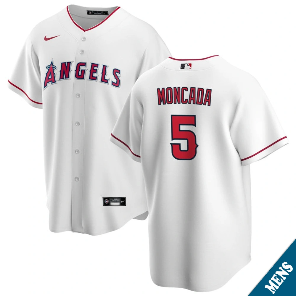 Men's Los Angeles Angels Yoan Moncada #5 Home White Replica Jersey