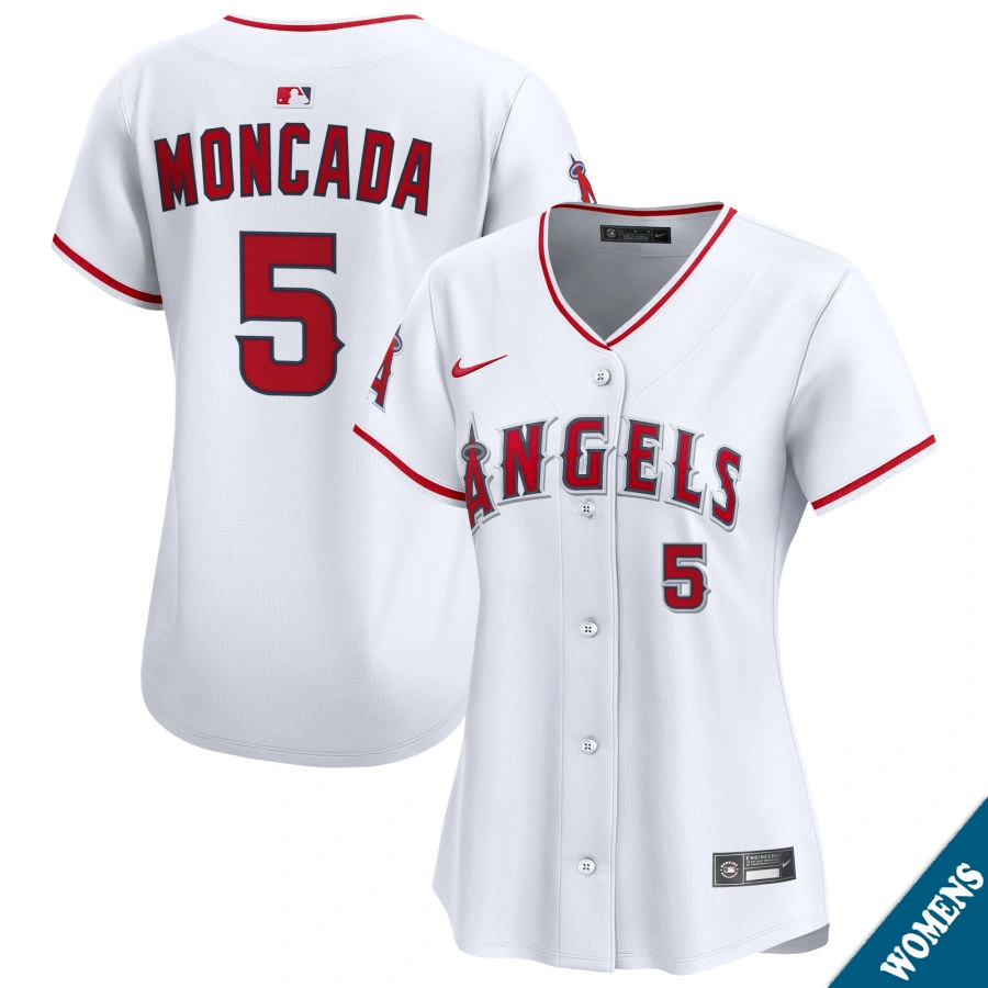 Women's Los Angeles Angels Yoan Moncada #5 Home White Limited Jersey