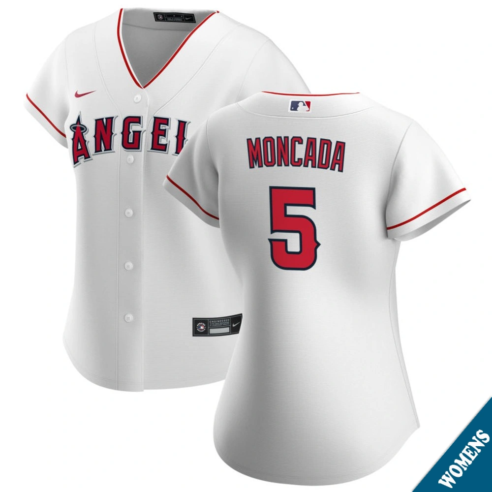 Women's Los Angeles Angels Yoan Moncada #5 Home White Replica Jersey
