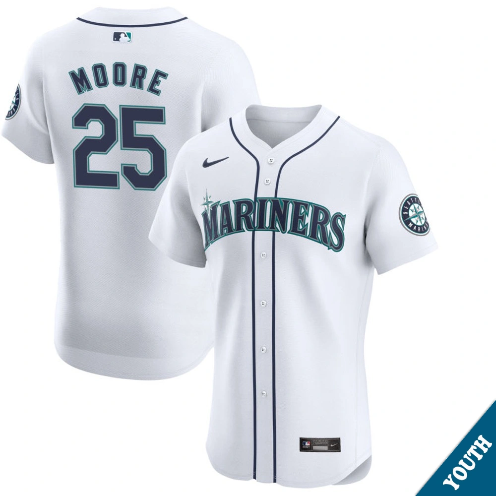 Youth Seattle Mariners Dylan Moore #25 Home White Elite Jersey