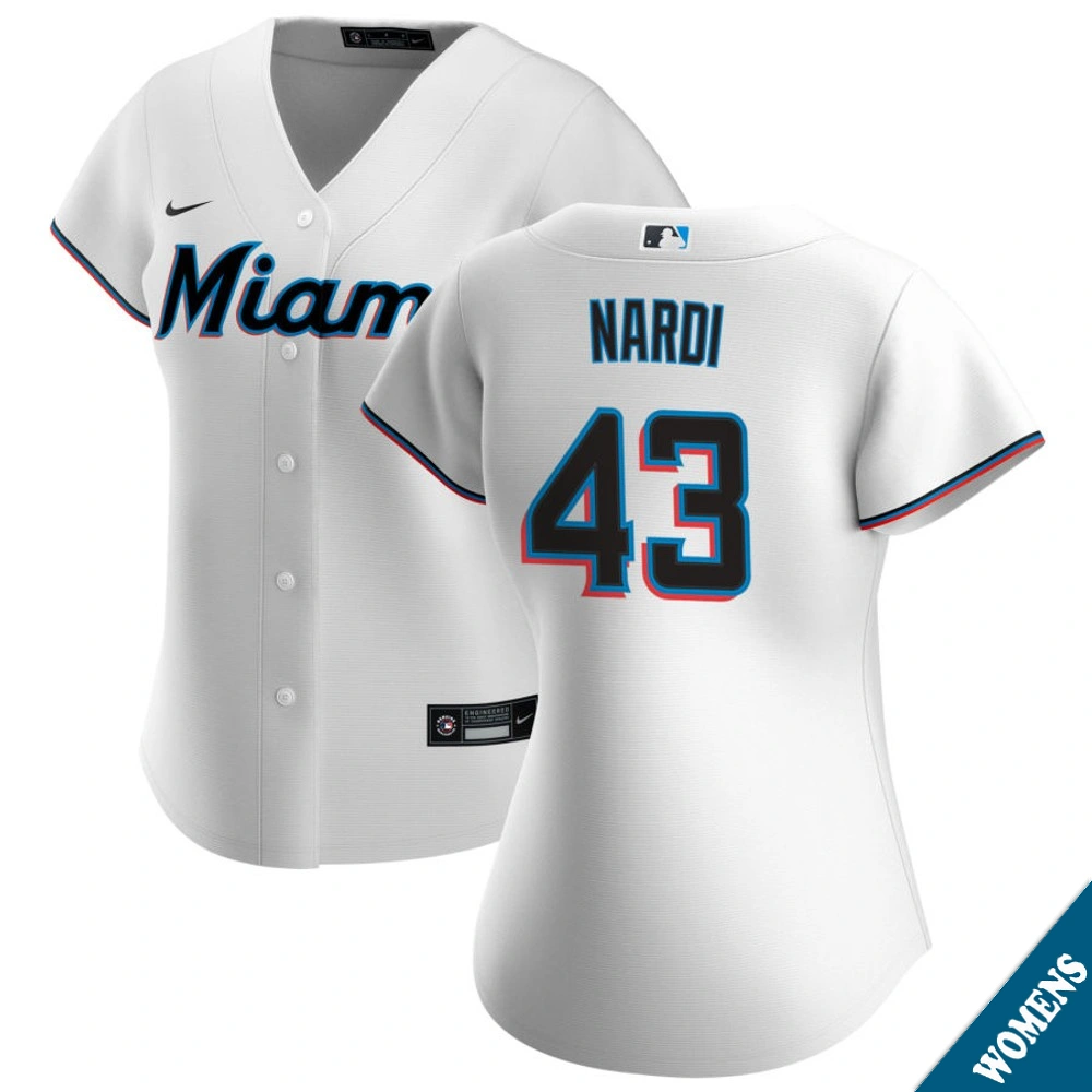 Women's Miami Marlins Andrew Nardi #43 Home White Replica Jersey