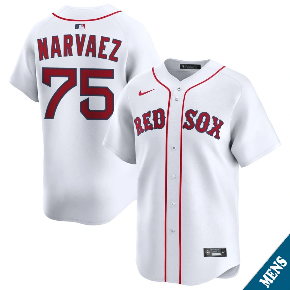 Men's Boston Red Sox Carlos Narvaez #75 Home White Limited Jersey Men's Boston Red Sox Carlos Narvaez #75 Home White Limited Jersey