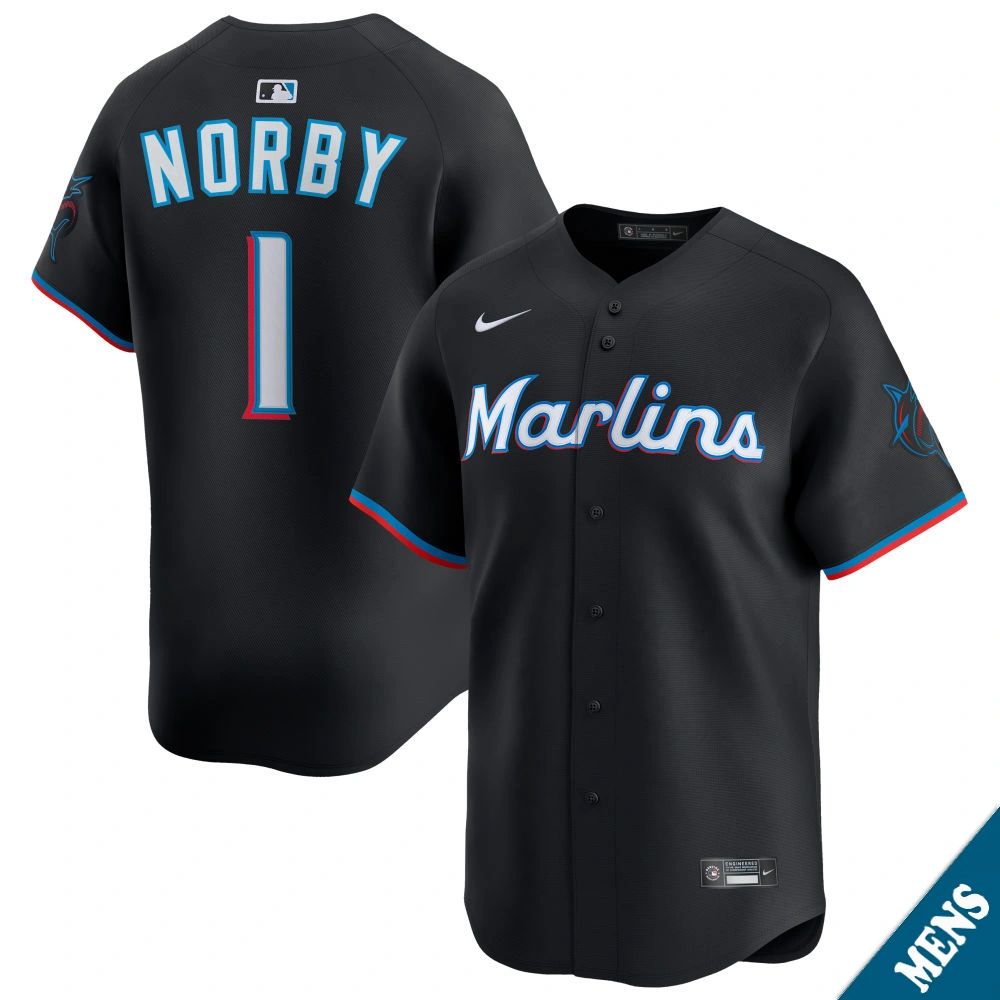 Men's Miami Marlins Connor Norby #1 Black Alternate Limited Jersey