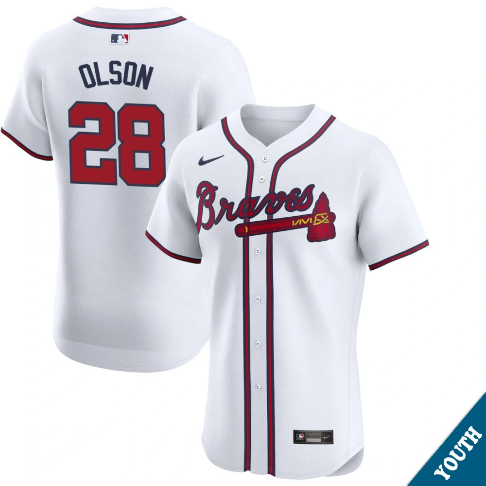 Youth Atlanta Braves Matt Olson #28 Home White Elite Jersey