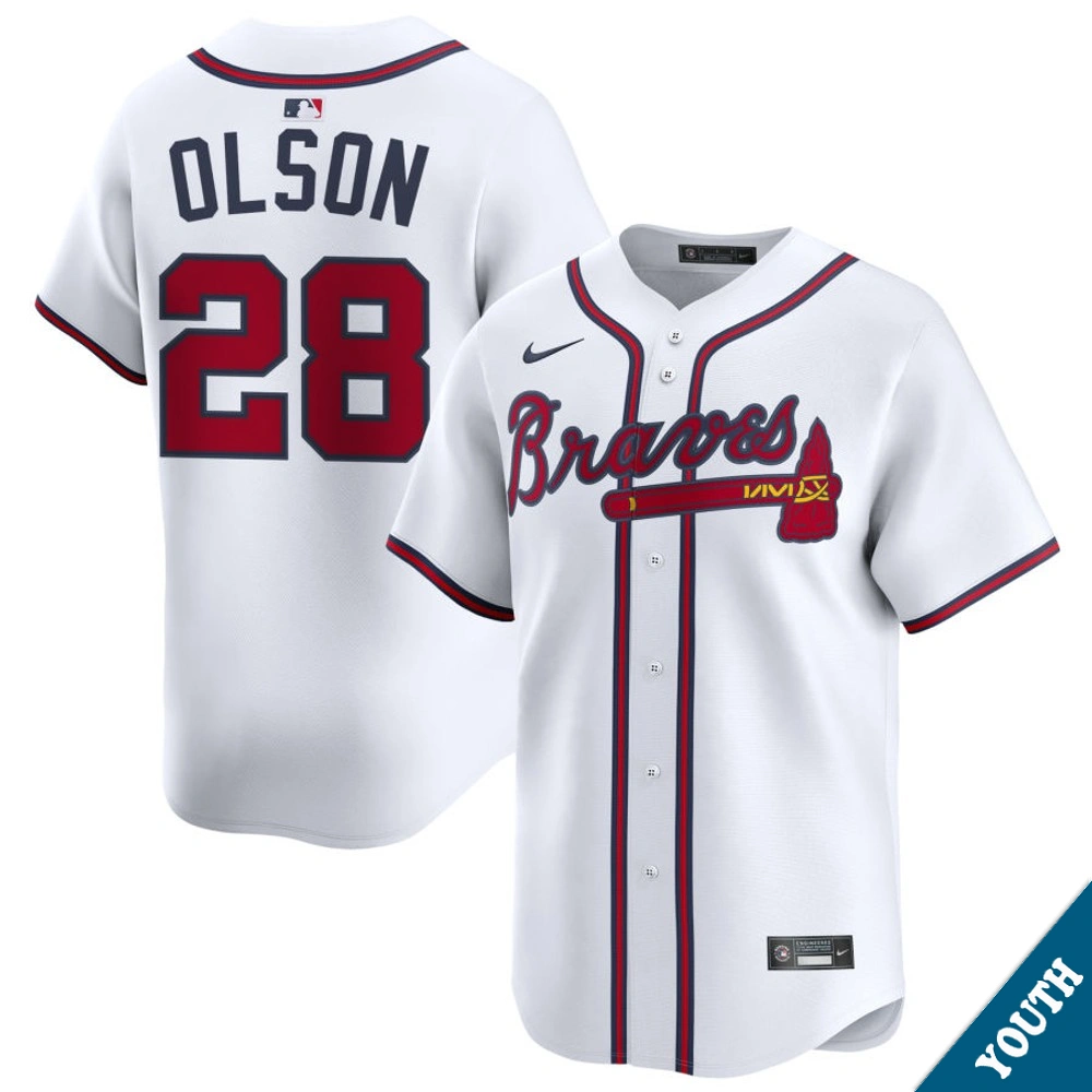 Youth Atlanta Braves Matt Olson #28 Home White Limited Jersey