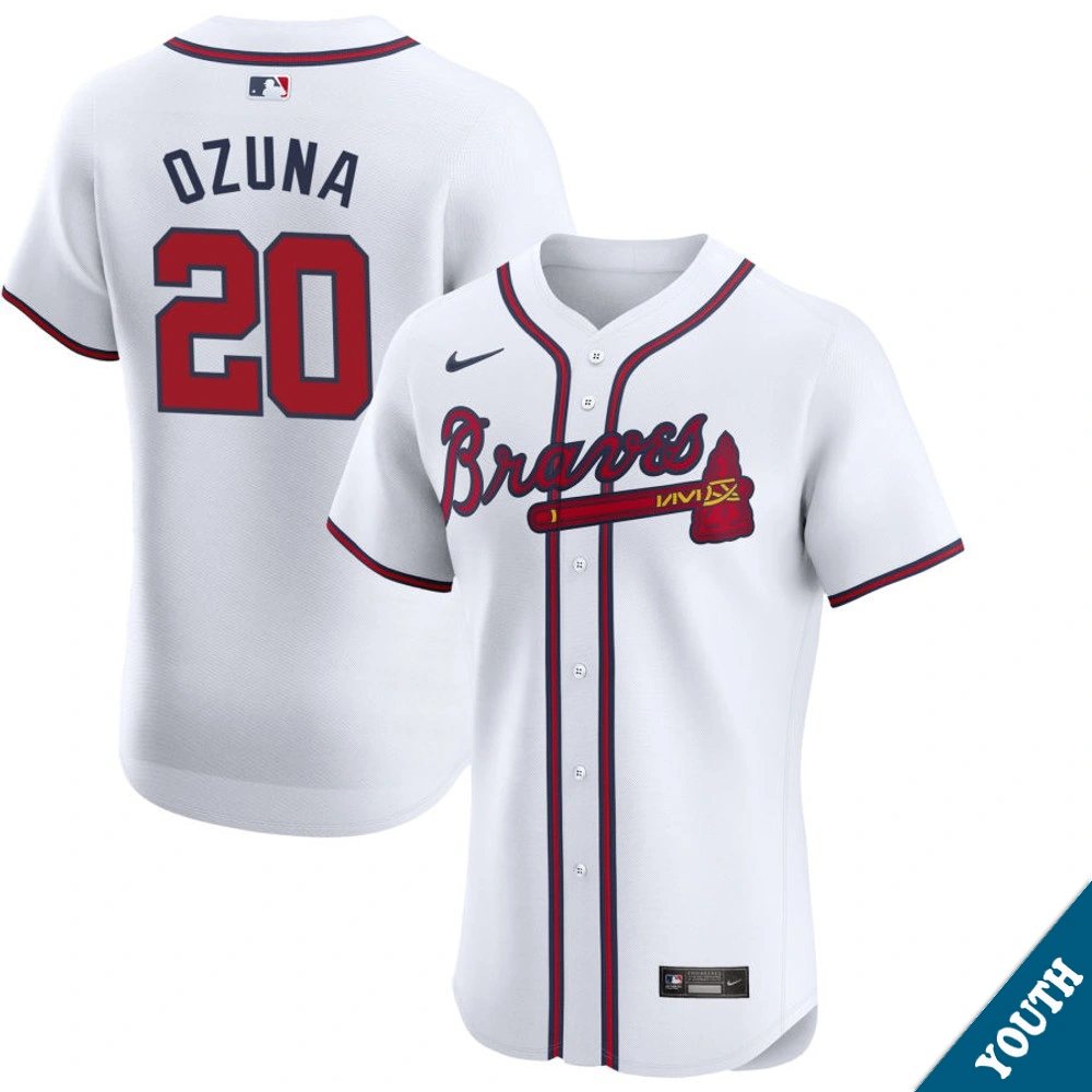 Youth Atlanta Braves Marcell Ozuna #20 Home White Elite Jersey