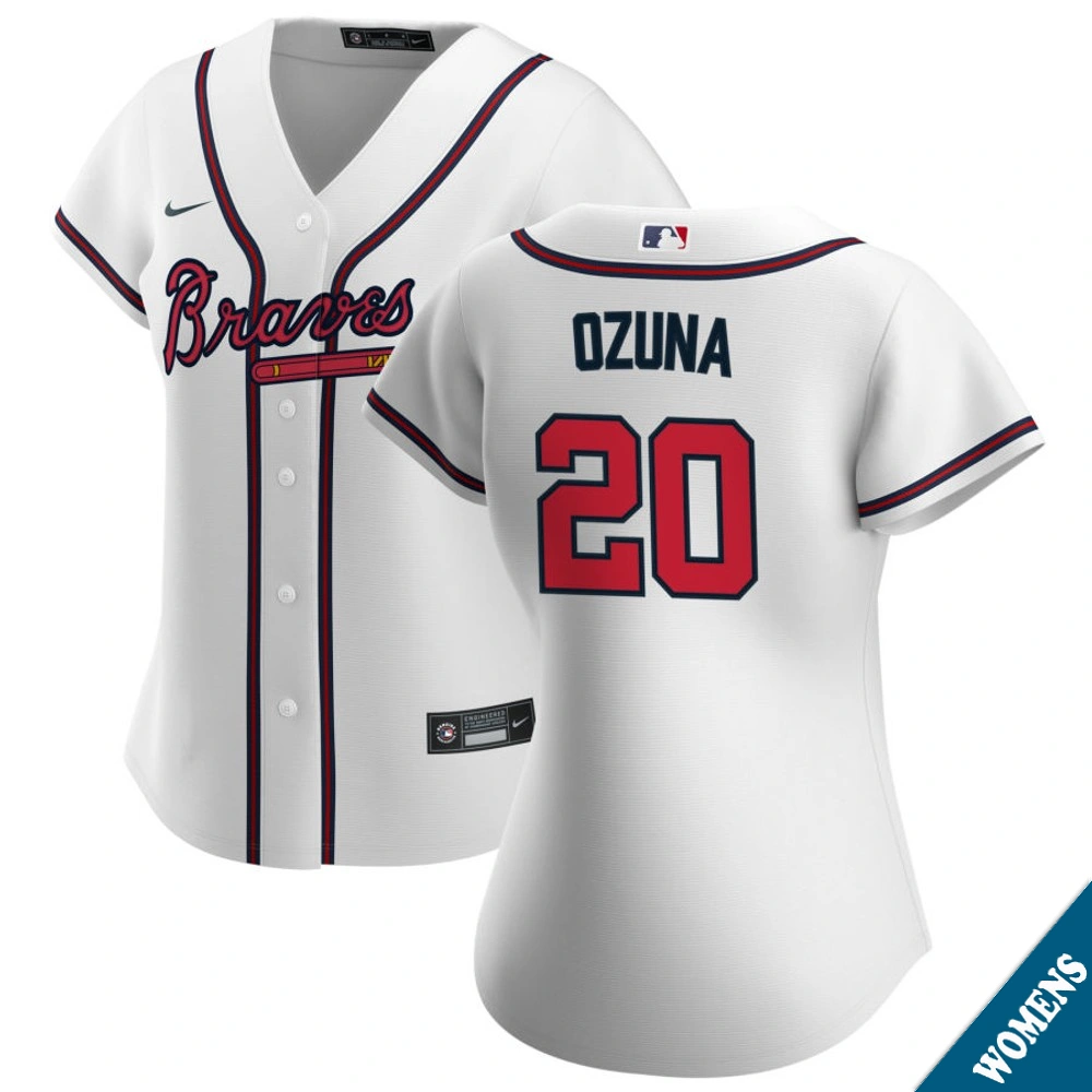 Women's Atlanta Braves Marcell Ozuna #20 Home White Replica Jersey Women's Atlanta Braves Marcell Ozuna #20 Home White Replica Jersey