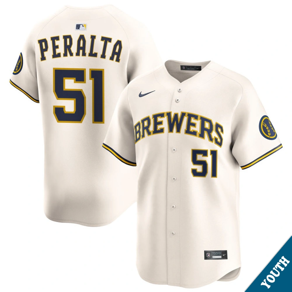 Youth Milwaukee Brewers Freddy Peralta #51 Home Cream Limited Jersey