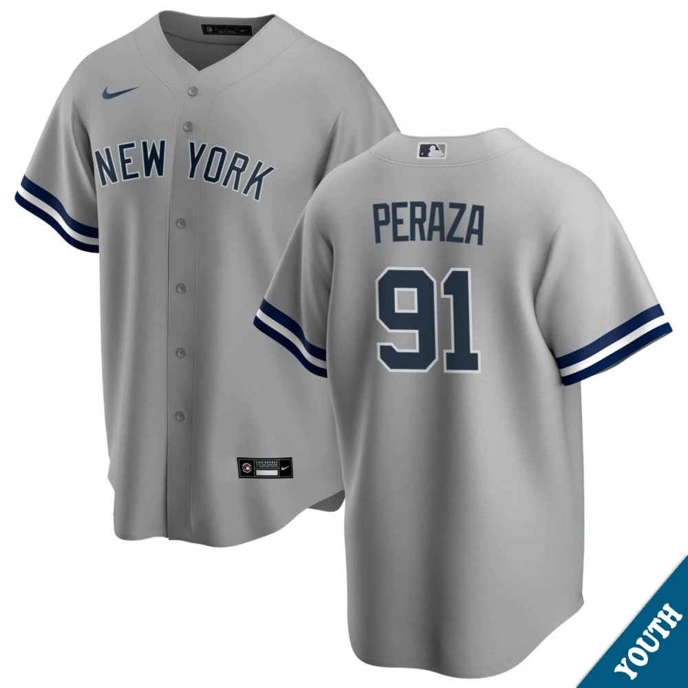 Youth New York Yankees Oswald Peraza #91 Gray Road Replica Jersey