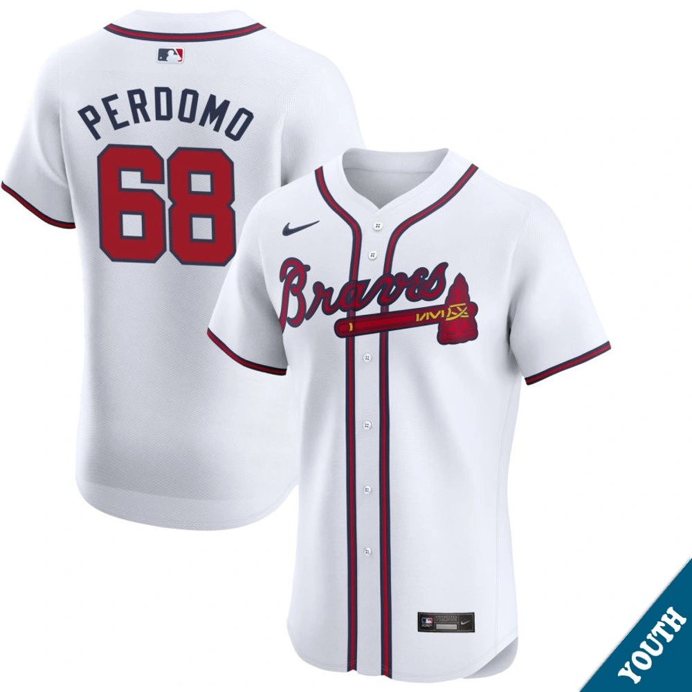 Youth Atlanta Braves Angel Perdomo #68 Home White Elite Jersey