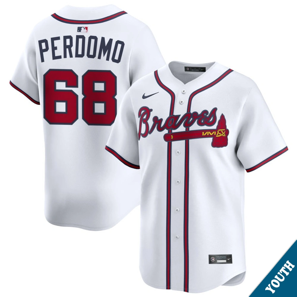 Youth Atlanta Braves Angel Perdomo #68 Home White Limited Jersey