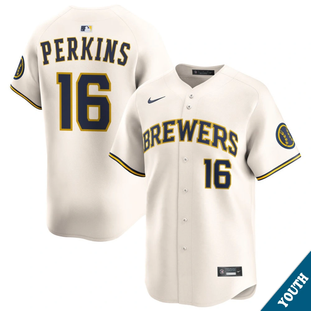 Youth Milwaukee Brewers Blake Perkins #16 Home Cream Limited Jersey