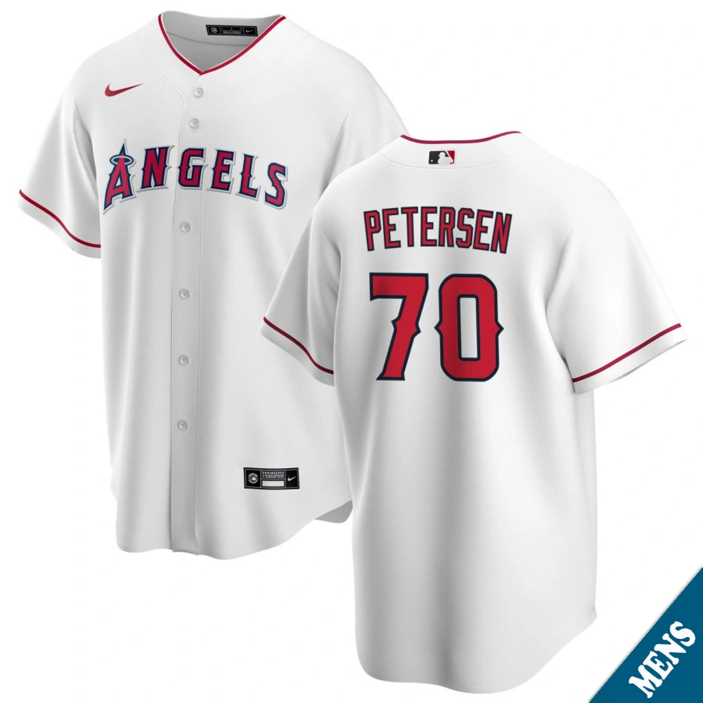 Men's Los Angeles Angels Michael Petersen #70 Home White Replica Jersey