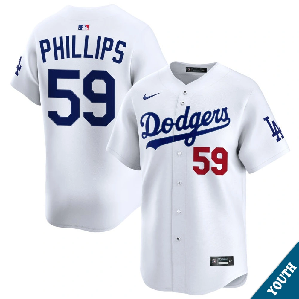 Youth Los Angeles Dodgers Evan Phillips #59 Home White Limited Jersey
