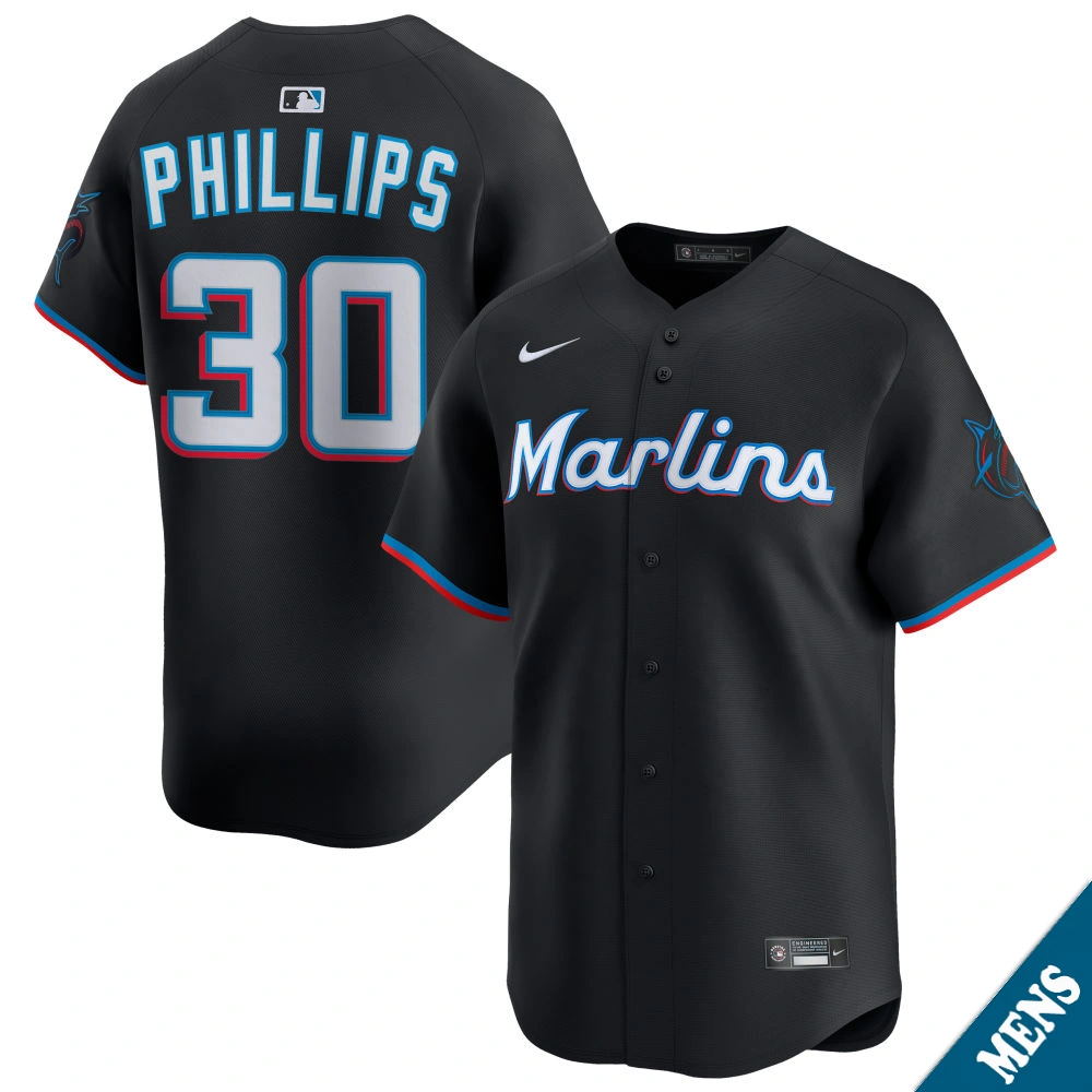Men's Miami Marlins Tyler Phillips #30 Black Alternate Limited Jersey