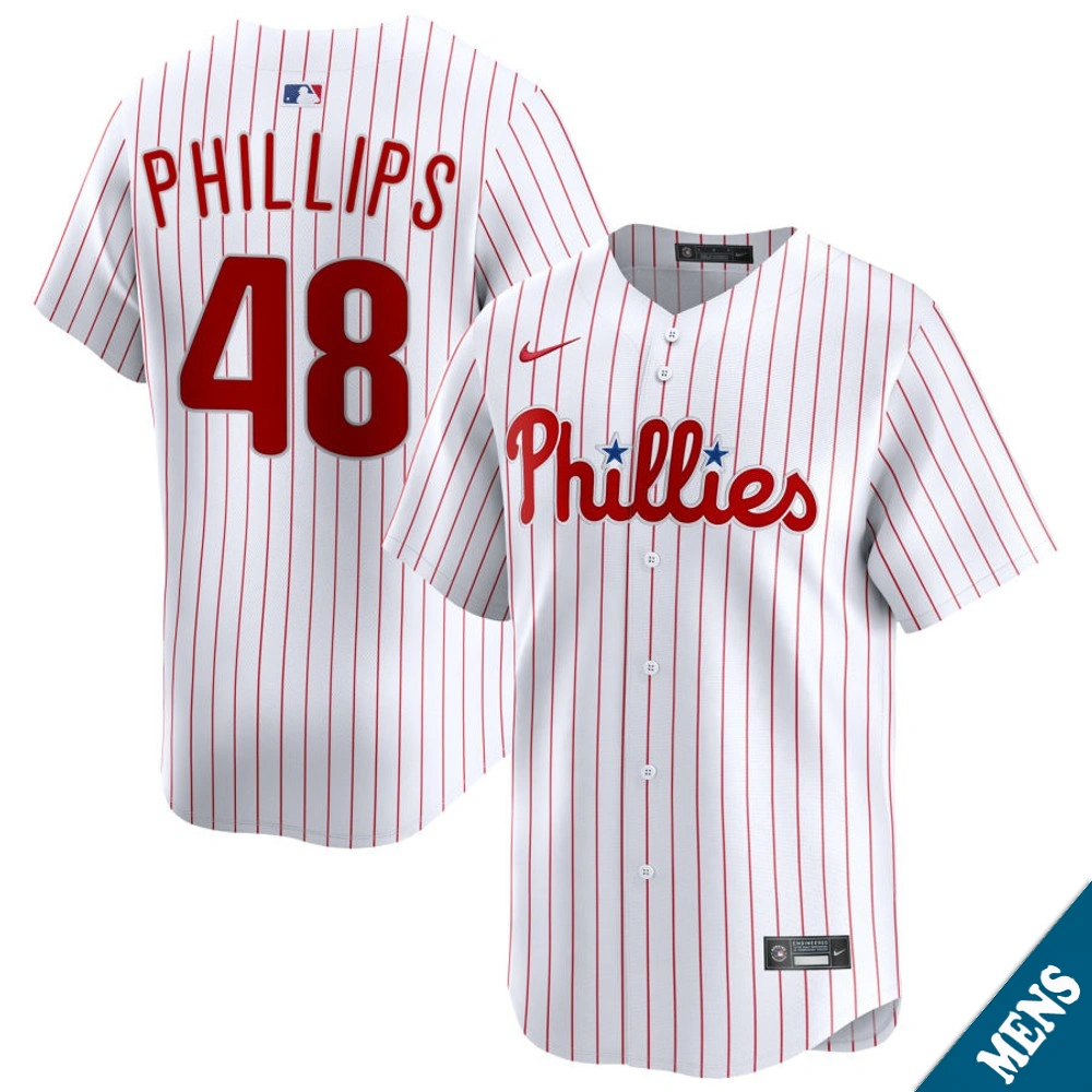 Men's Philadelphia Phillies Tyler Phillips #48 Home White Limited Jersey
