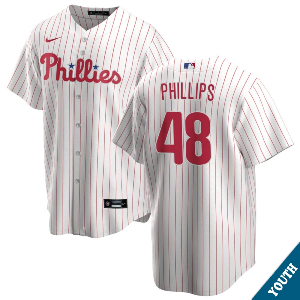 Youth Philadelphia Phillies Tyler Phillips #48 Home White Replica Jersey
