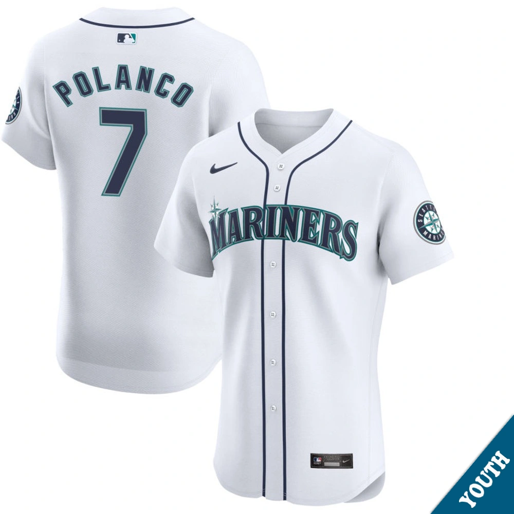 Youth Seattle Mariners Jorge Polanco #7 Home White Elite Jersey