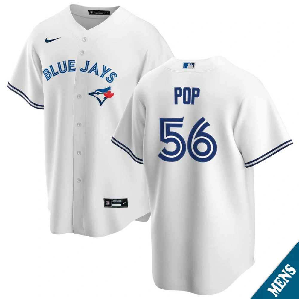 Men's Toronto Blue Jays Zach Pop #56 Home White Replica Jersey