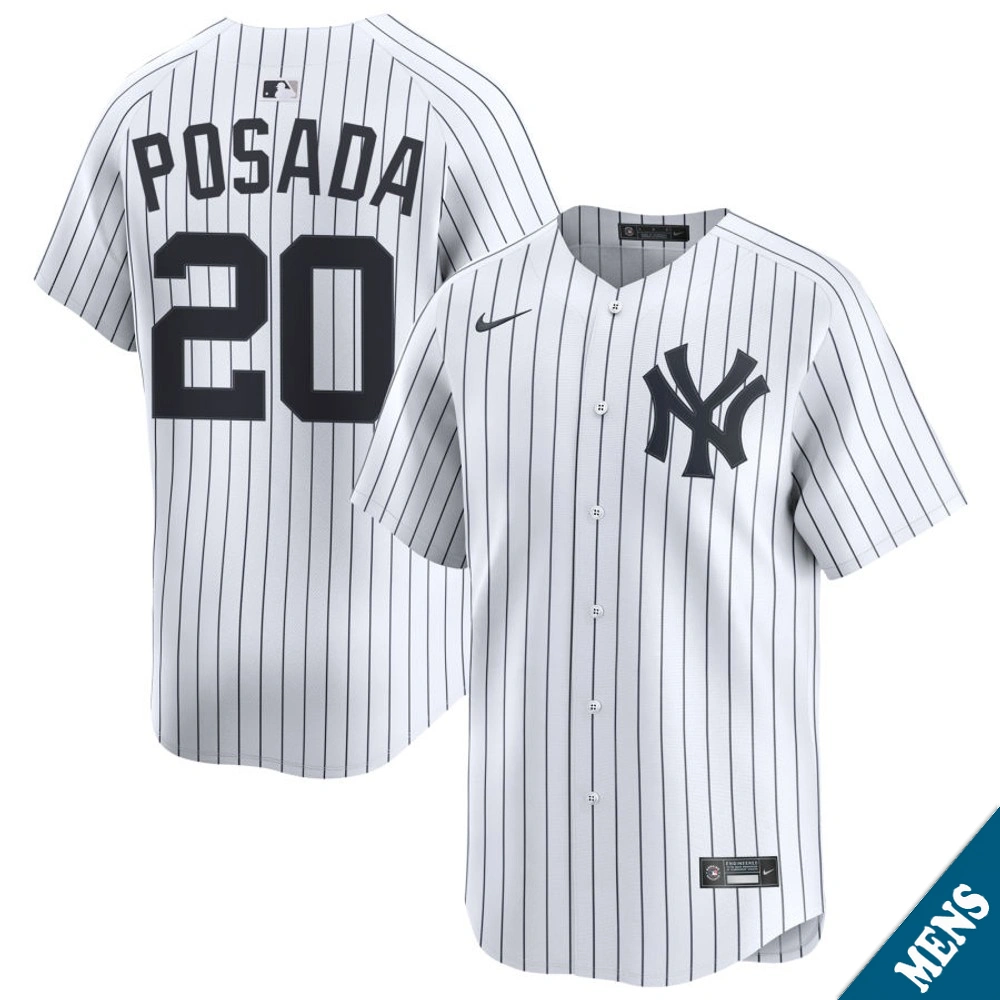 Men's New York Yankees Jorge Posada #20 Home White Limited Former Player‌ Jersey