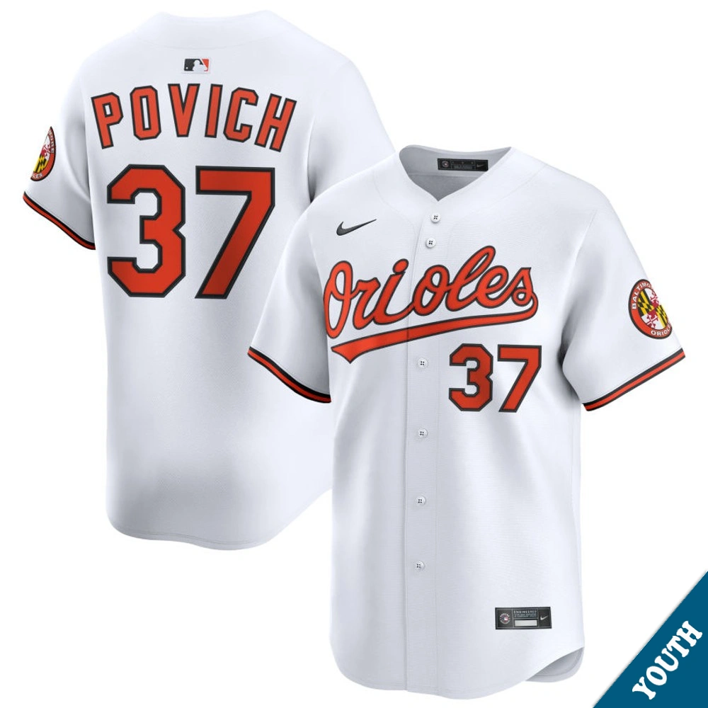 Youth Baltimore Orioles Cade Povich #37 Home White Limited Jersey Youth Baltimore Orioles Cade Povich #37 Home White Limited Jersey