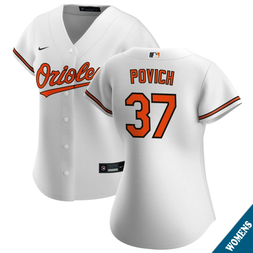 Women's Baltimore Orioles Cade Povich #37 Home White Replica Jersey Women's Baltimore Orioles Cade Povich #37 Home White Replica Jersey