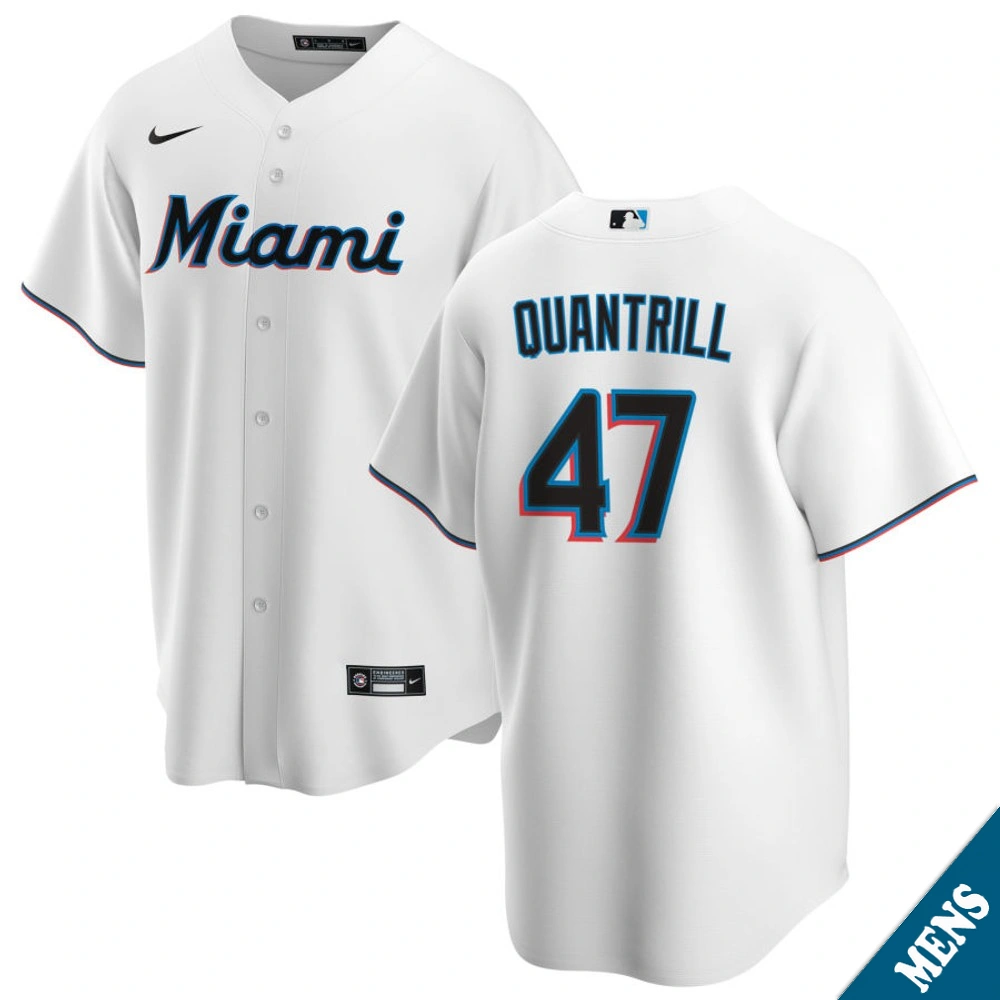 Men's Miami Marlins Cal Quantrill #47 Home White Replica Jersey