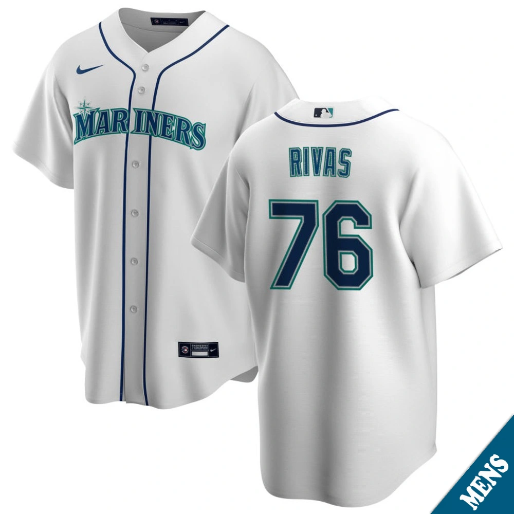 Men's Seattle Mariners Leo Rivas #76 Home White Replica Jersey