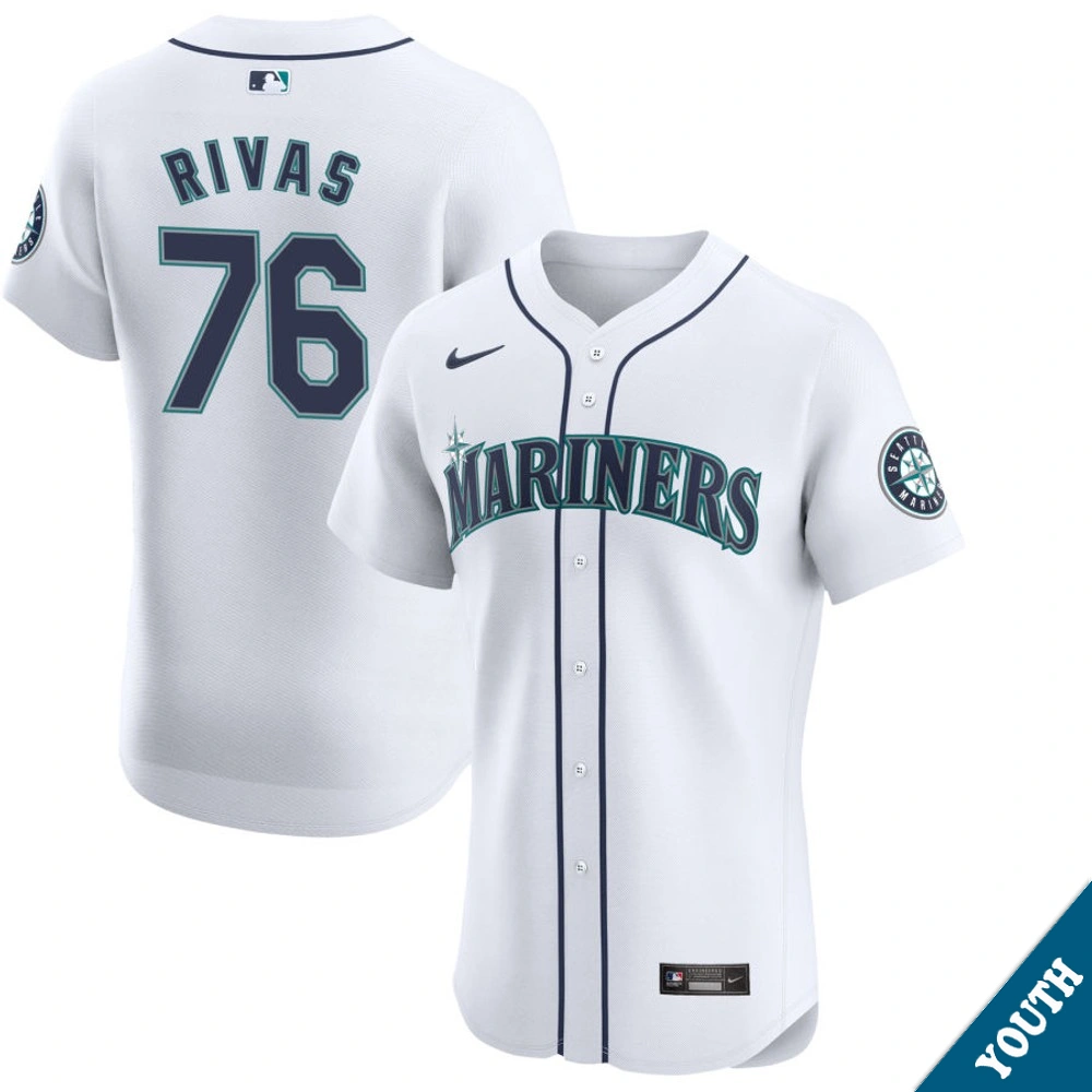 Youth Seattle Mariners Leo Rivas #76 Home White Elite Jersey