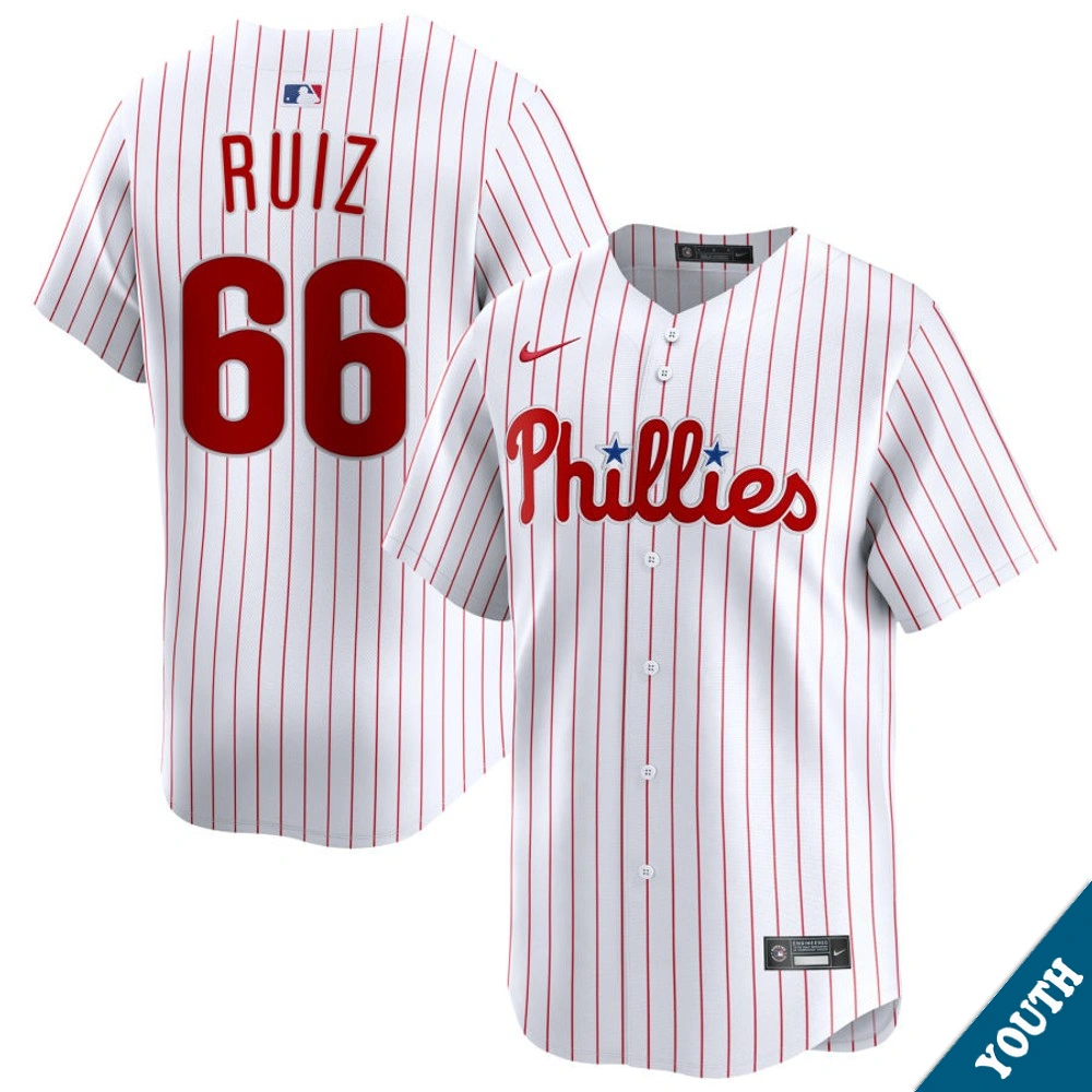 Youth Philadelphia Phillies Jose Ruiz #66 Home White Limited Jersey
