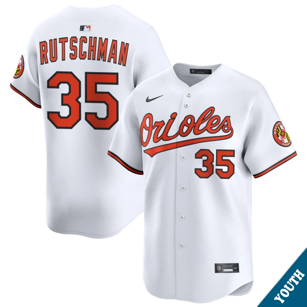 Youth Baltimore Orioles Adley Rutschman #35 Home White Limited Jersey Youth Baltimore Orioles Adley Rutschman #35 Home White Limited Jersey