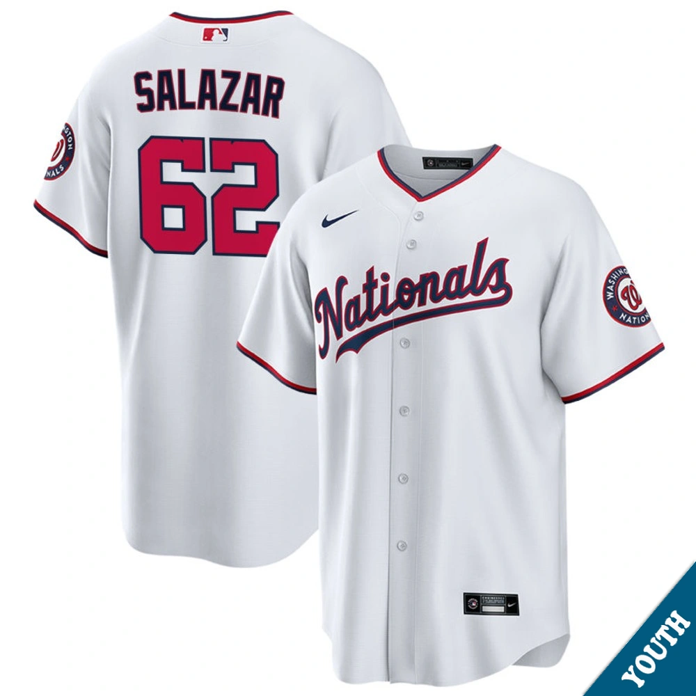 Youth Washington Nationals Eduardo Salazar #62 White Replica Jersey