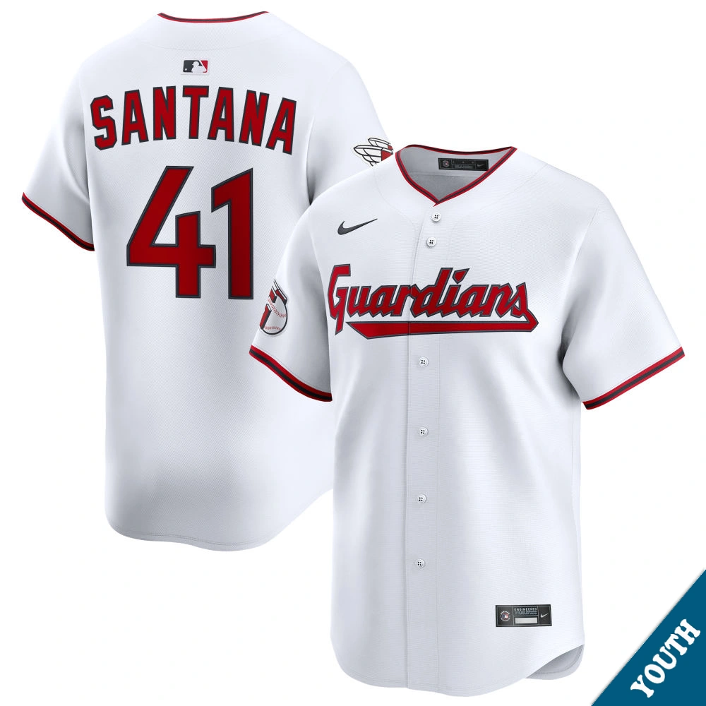 Youth Cleveland Guardians Carlos Santana #41 Home White Limited Jersey Youth Cleveland Guardians Carlos Santana #41 Home White Limited Jersey