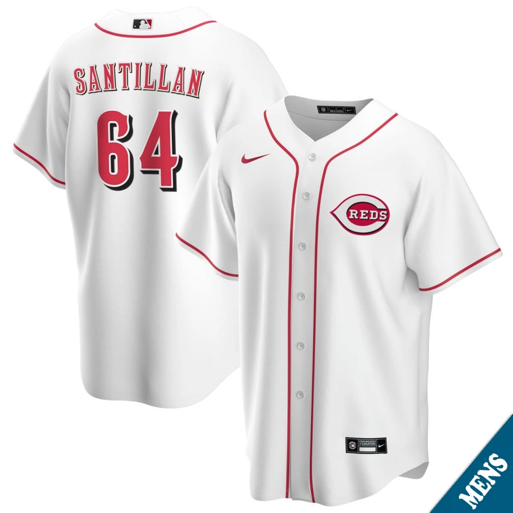 Men's Cincinnati Reds Tony Santillan #64 Home White Replica Jersey