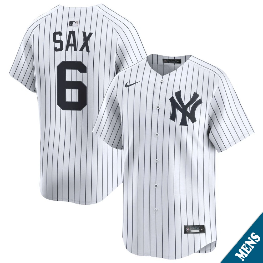 Men's New York Yankees Steve Sax #6 Home White Limited Former Player‌ Jersey