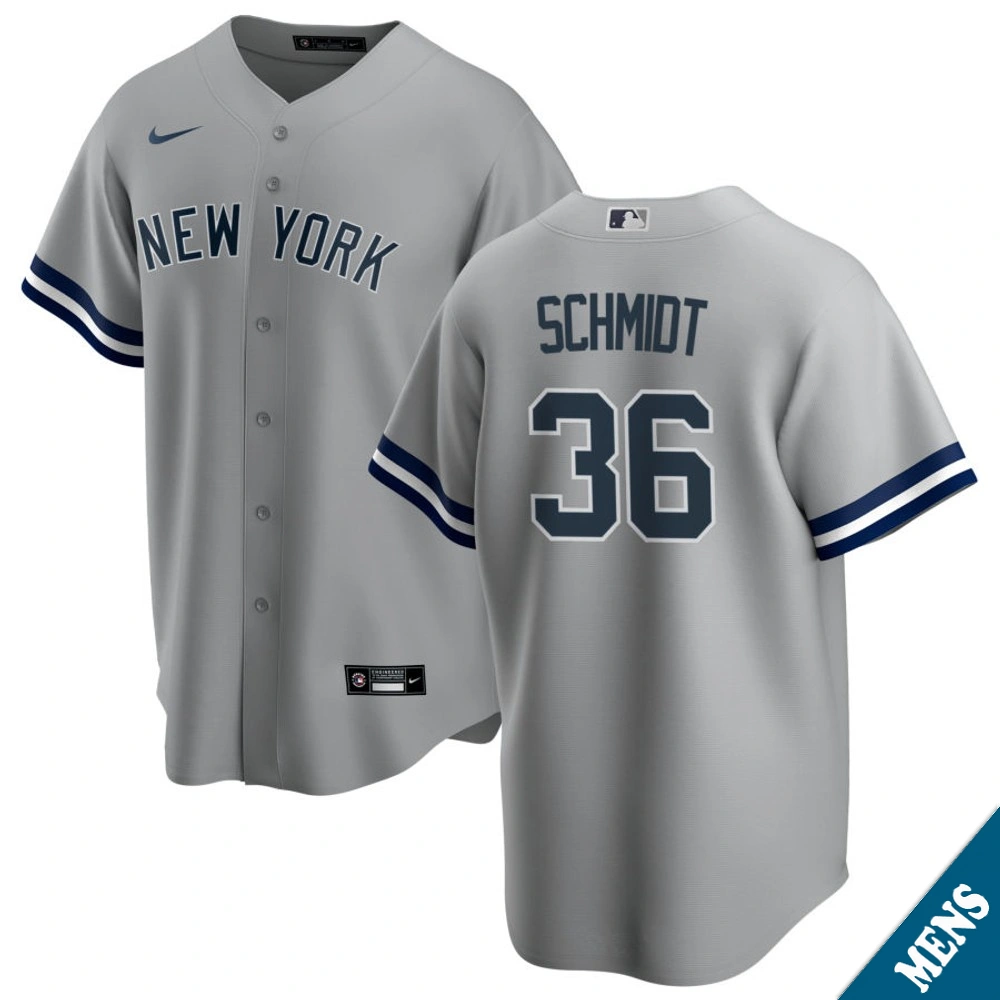 Men's New York Yankees Clarke Schmidt #36 Gray Road Replica Jersey
