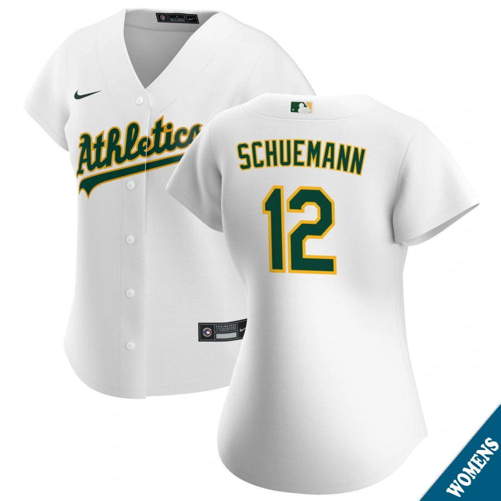 Women's Athletics Max Schuemann #12 Home White Replica Jersey