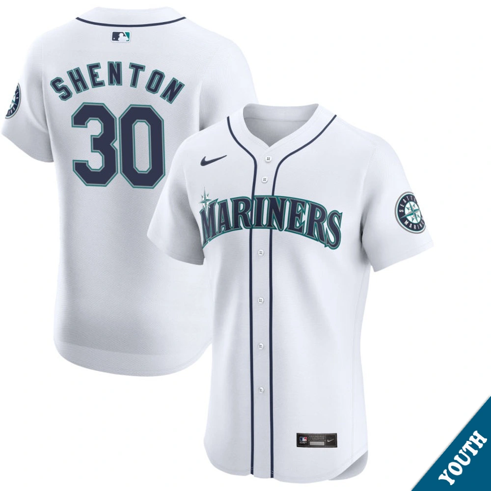 Youth Seattle Mariners Austin Shenton #30 Home White Elite Jersey