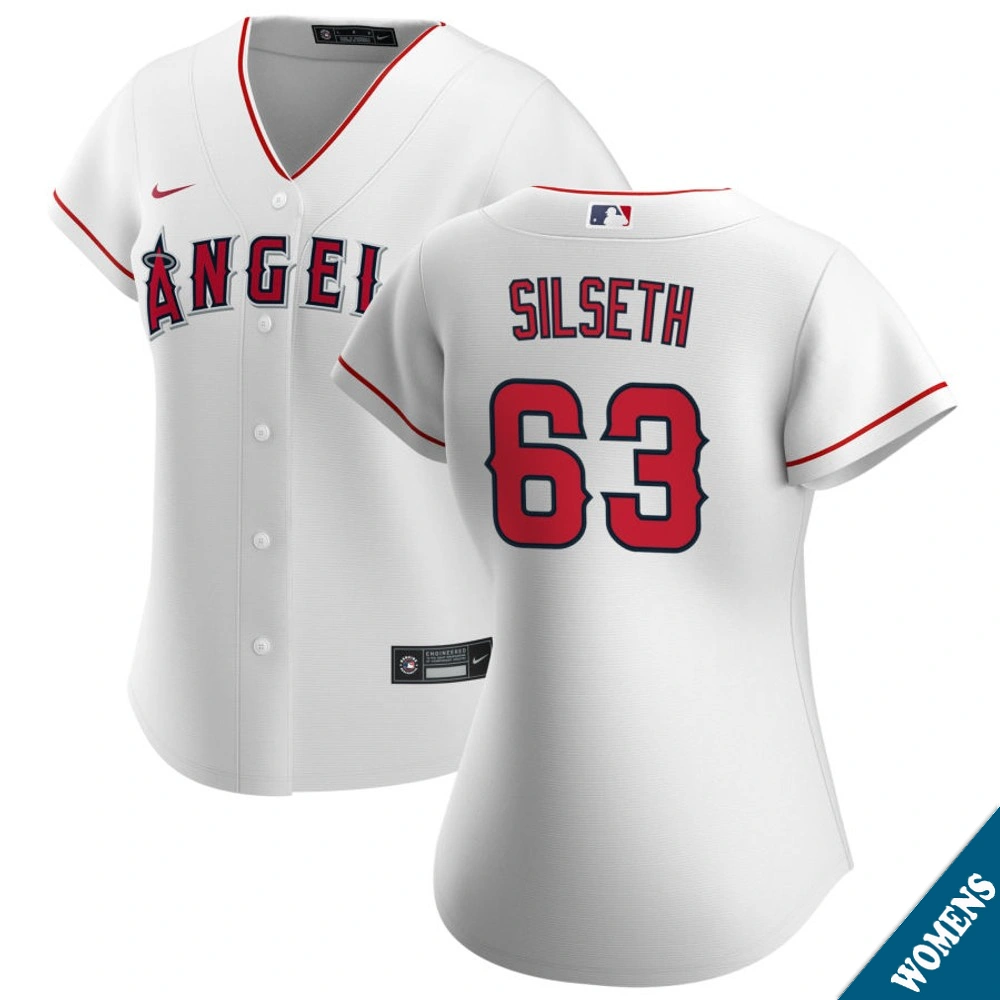 Women's Los Angeles Angels Chase Silseth #63 Home White Replica Jersey