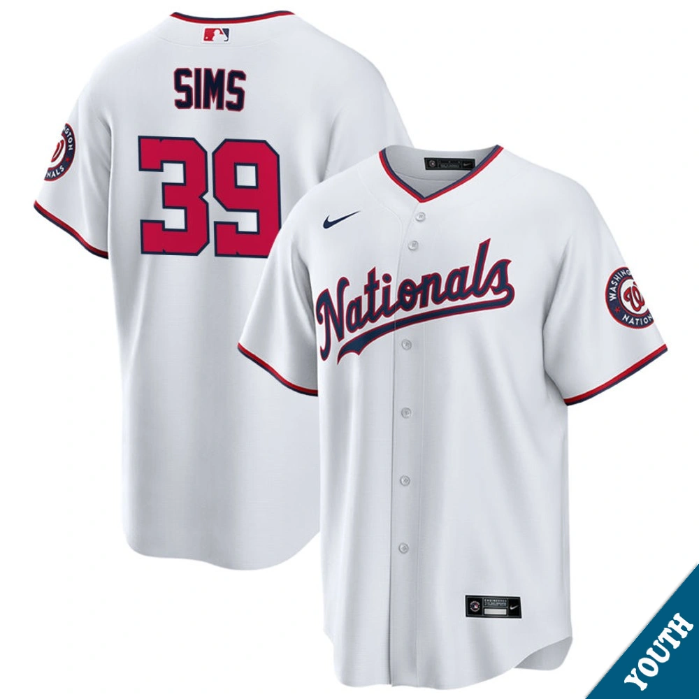 Youth Washington Nationals Lucas Sims #39 White Replica Jersey