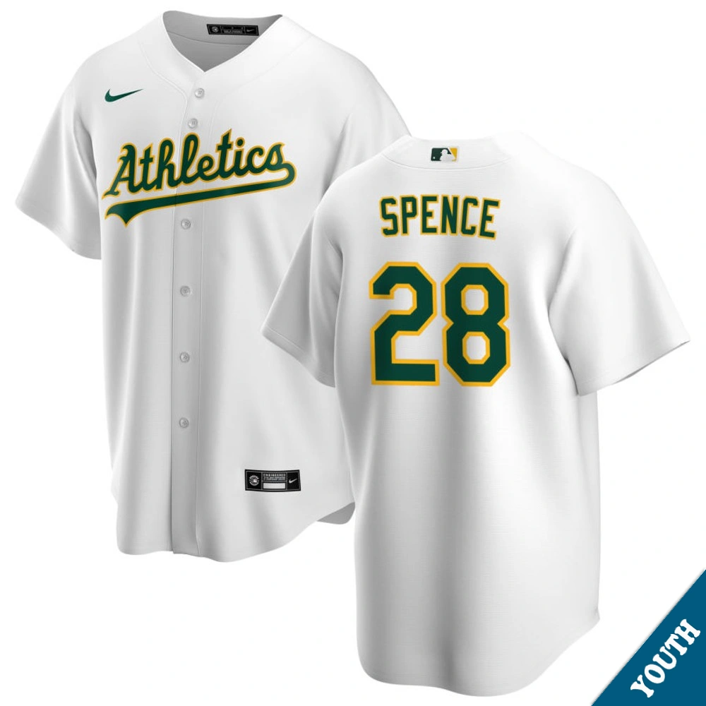 Youth Athletics Mitch Spence #28 Home White Replica Jersey