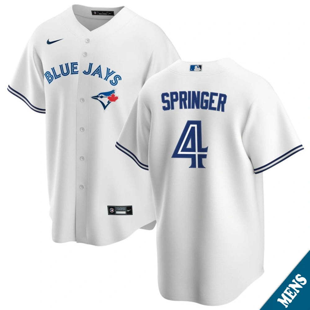 Men's Toronto Blue Jays George Springer #4 Home White Replica Jersey