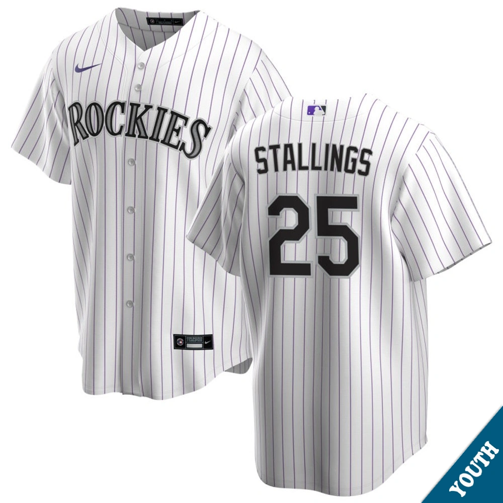 Youth Colorado Rockies Jacob Stallings #25 Home White Replica Jersey