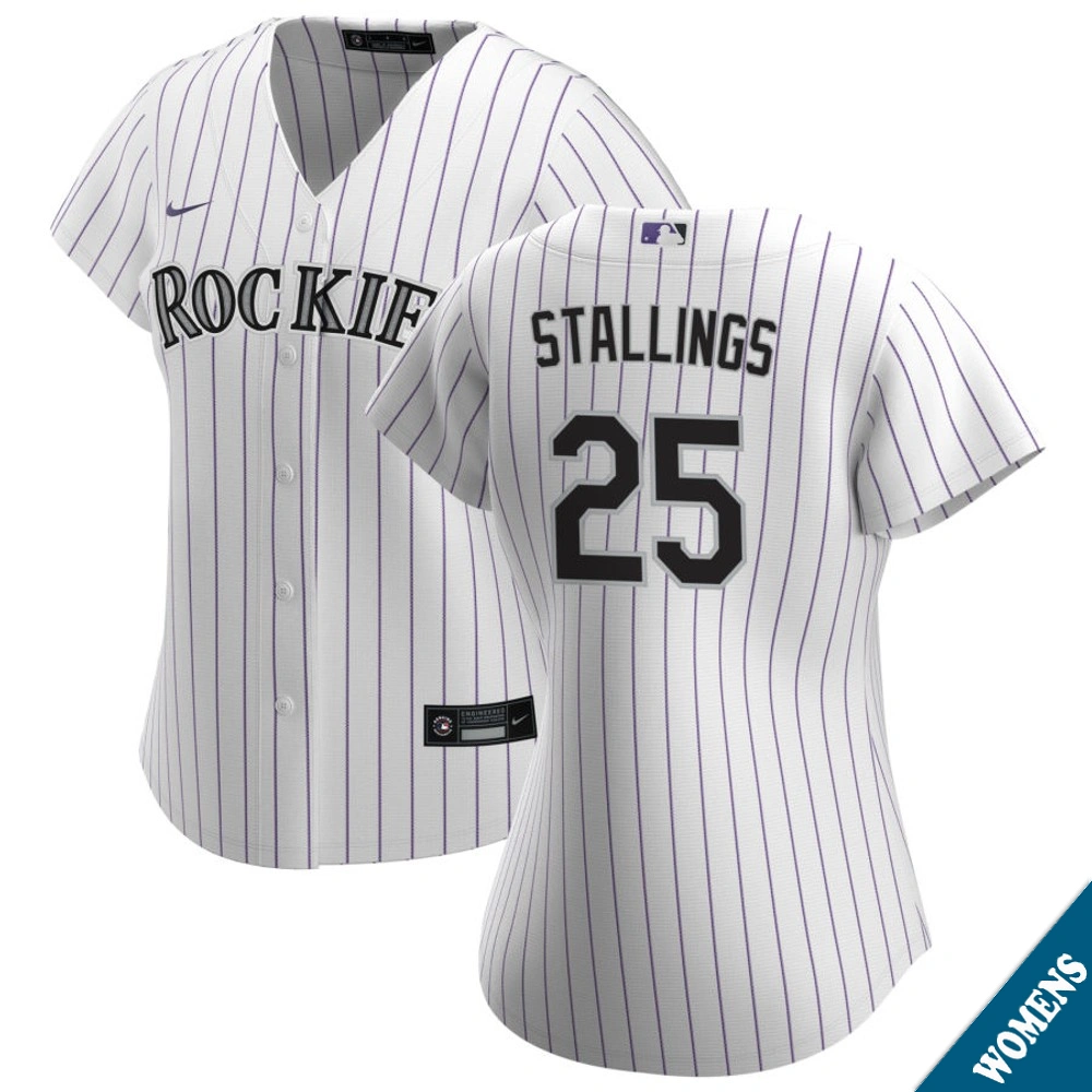 Women's Colorado Rockies Jacob Stallings #25 Home White Replica Jersey