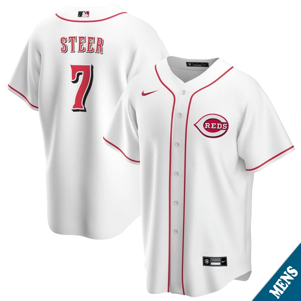 Men's Cincinnati Reds Spencer Steer #7 Home White Replica Jersey