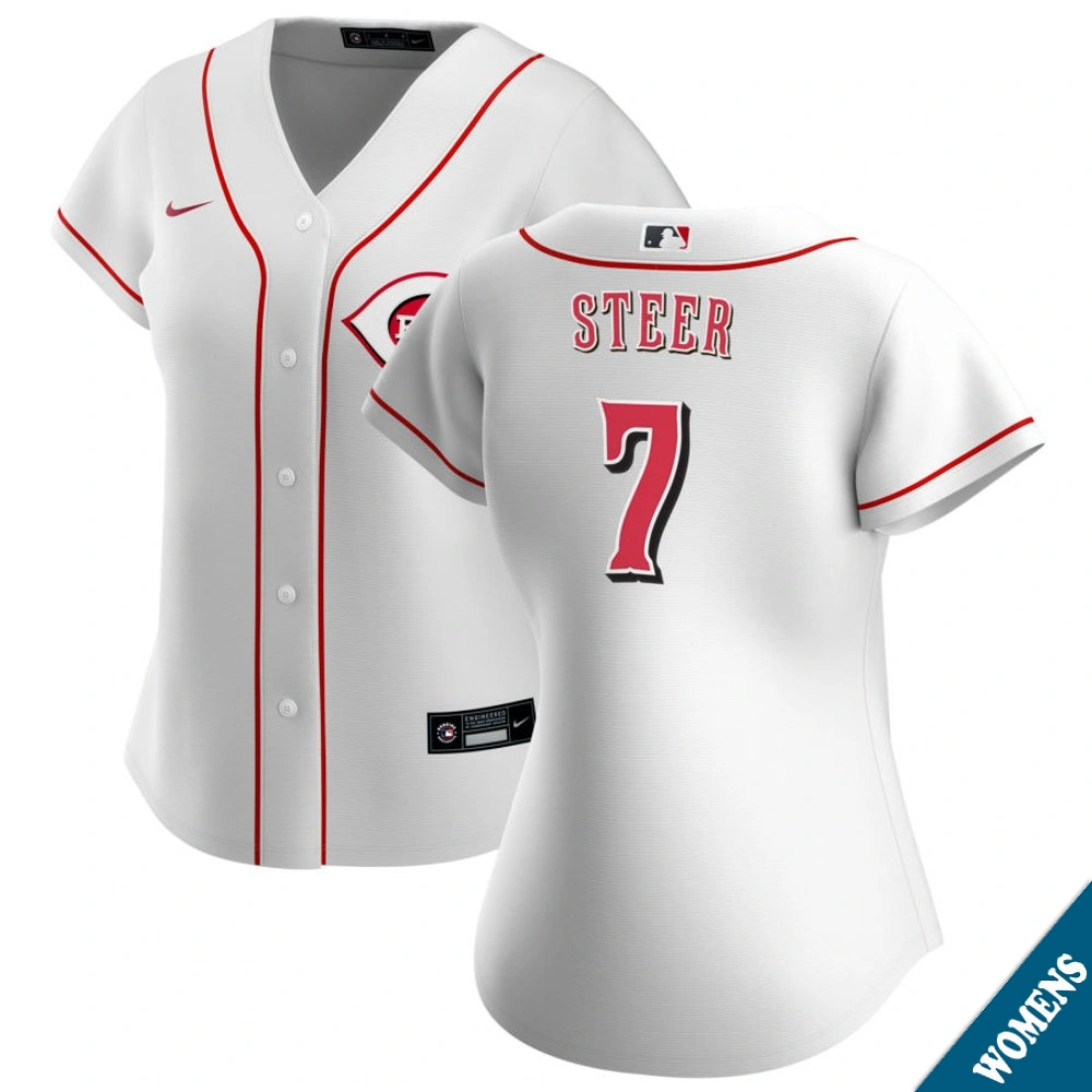 Women's Cincinnati Reds Spencer Steer #7 Home White Replica Jersey