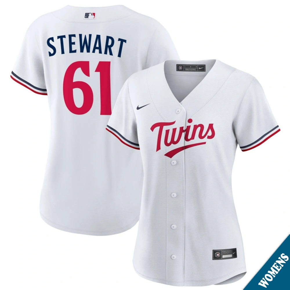 Women's Minnesota Twins Brock Stewart #61 Home White Replica Jersey